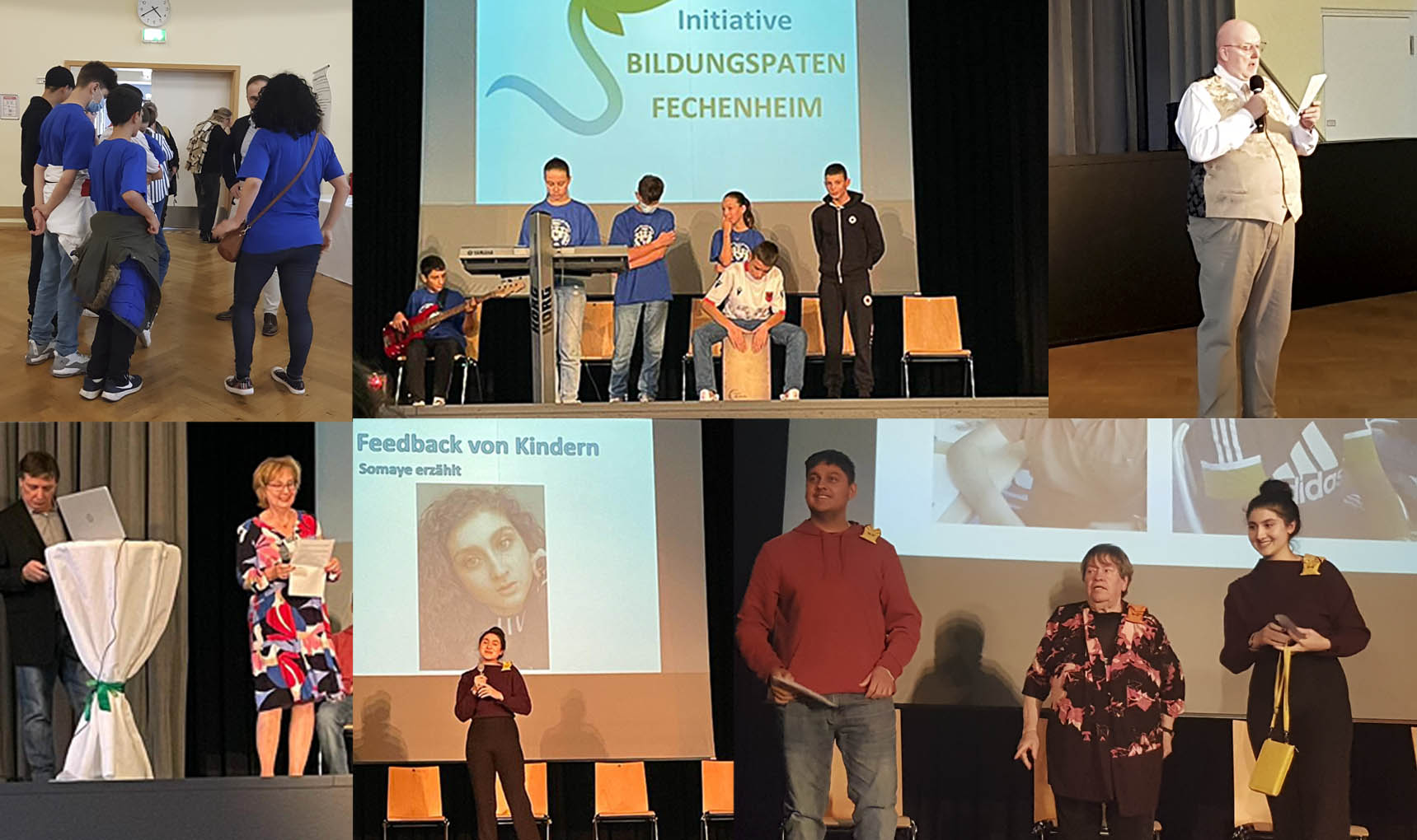 Die Schulband der Konrad-Haenisch-Schule, "Bäppi", Gabi Roth und Wolfgang Gerger sowie Helga Rautenberg und ehemalige Schützlinge.