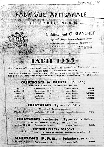 Page du catalogue BLANCHET 1955 sur les ours