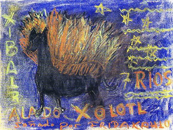 Xibalba-Alado-Xólotl-7 ríos (Soñado por FrIda Kahlo) s/f.  Colección de Rafael Coronel.