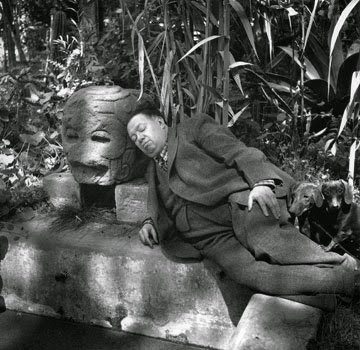 Diego Rivera in the gardens of the Blue House.