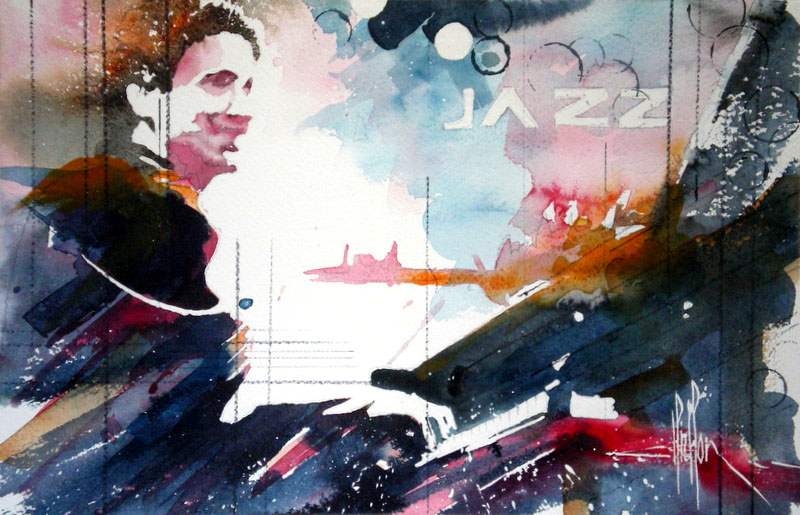 257 Jazz Solo de piano 02 - 2012 - Aquarelle 30.5 x 45.5