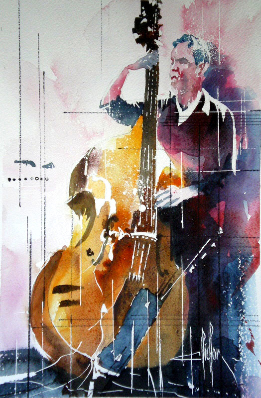 253 Jazz Solo de contrebasse 01 - 2012 - Aquarelle 30.5 x 45.5