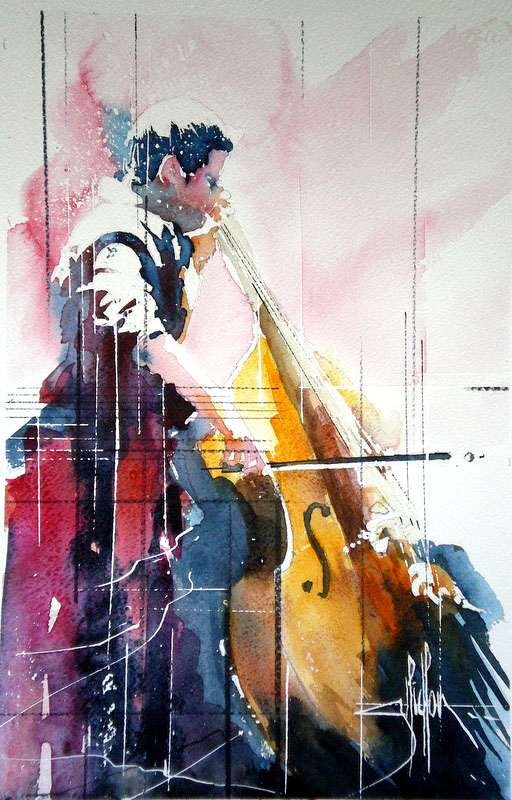 254 Jazz Solo de contrebasse 02 - 2012 - Aquarelle 30.5 x 45.5