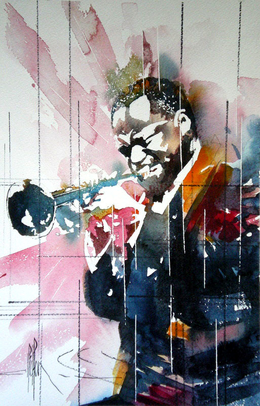 256 - Jazz Solo de trompette - 2012 - Aquarelle 30.5 x 45.5