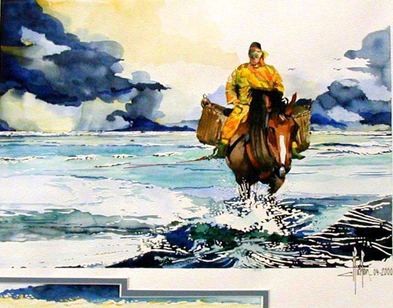 13 - Le pêcheur de crevettes - 2000 - Aquarelle 50 x 70