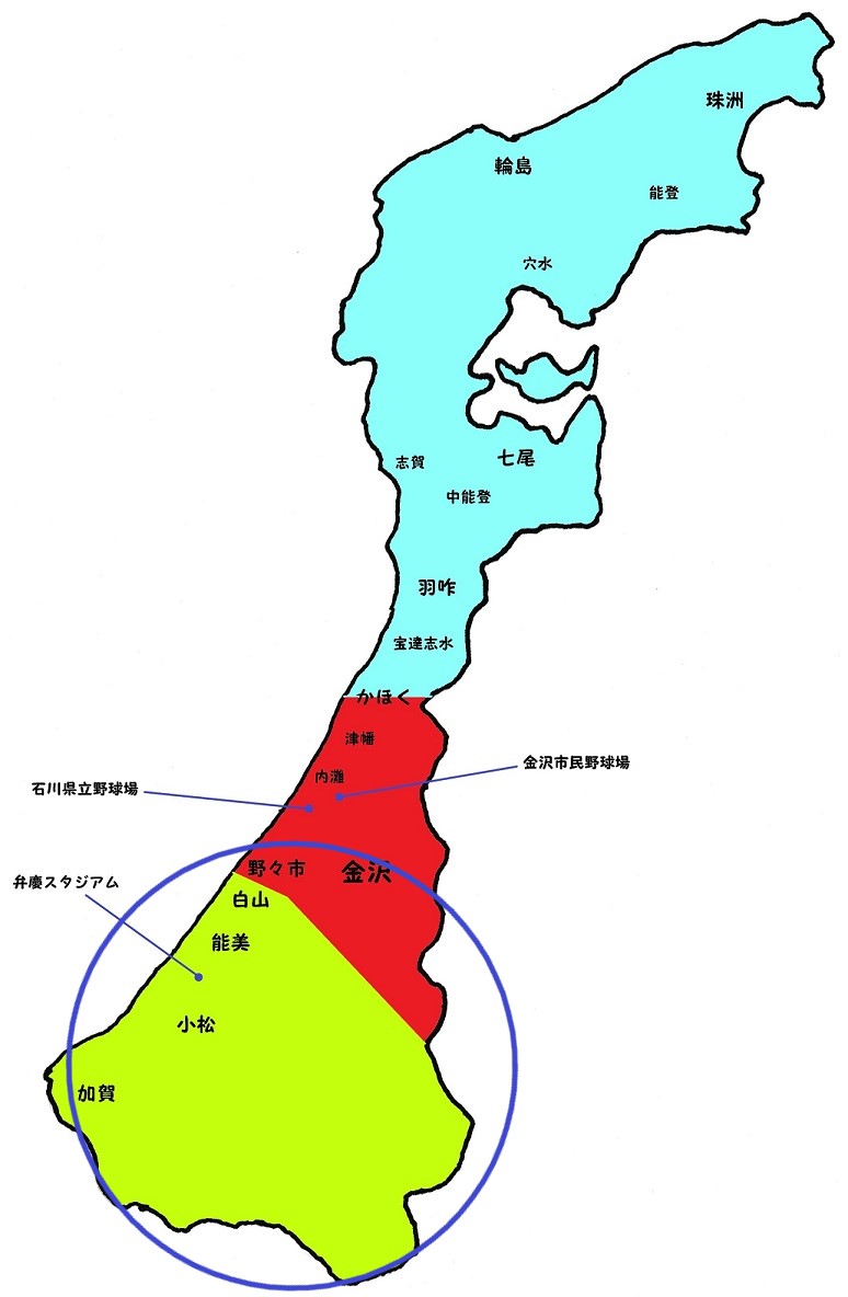 石川県加賀地区高校野球地図