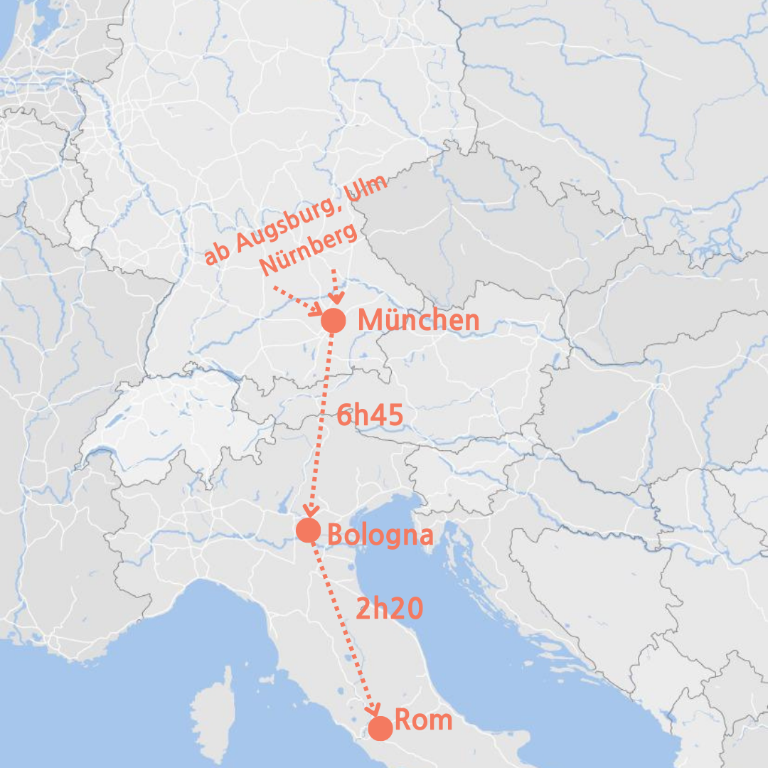 Mit dem Zug ab München nach Rom - über Bologna