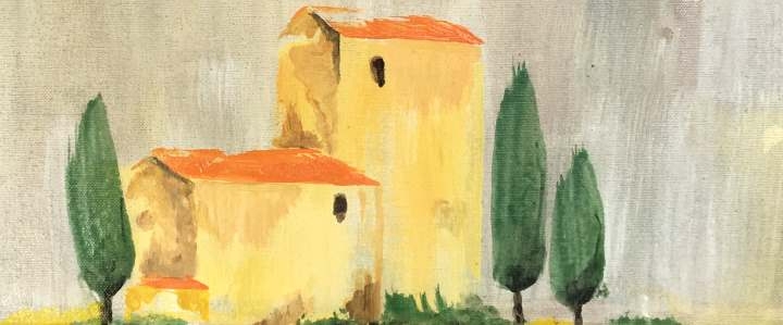 Typical Tuscany farmhouse and landscape in landscape technique.