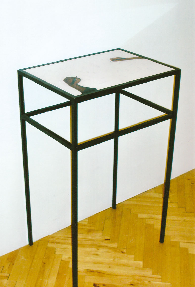 common base table, C-prints hinter Akryl eingelgt in 2 Metalltischen, Tischplatte: 42 x 60 cm, ICW und Ndidi Dike, 2006