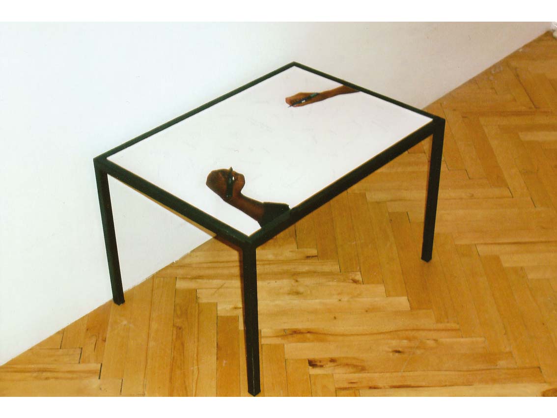 common base table, C-print under acrylic, coffee table, 18.2 x 25.3 x 15.6 in, ICW and Ndidi Dike, 2006