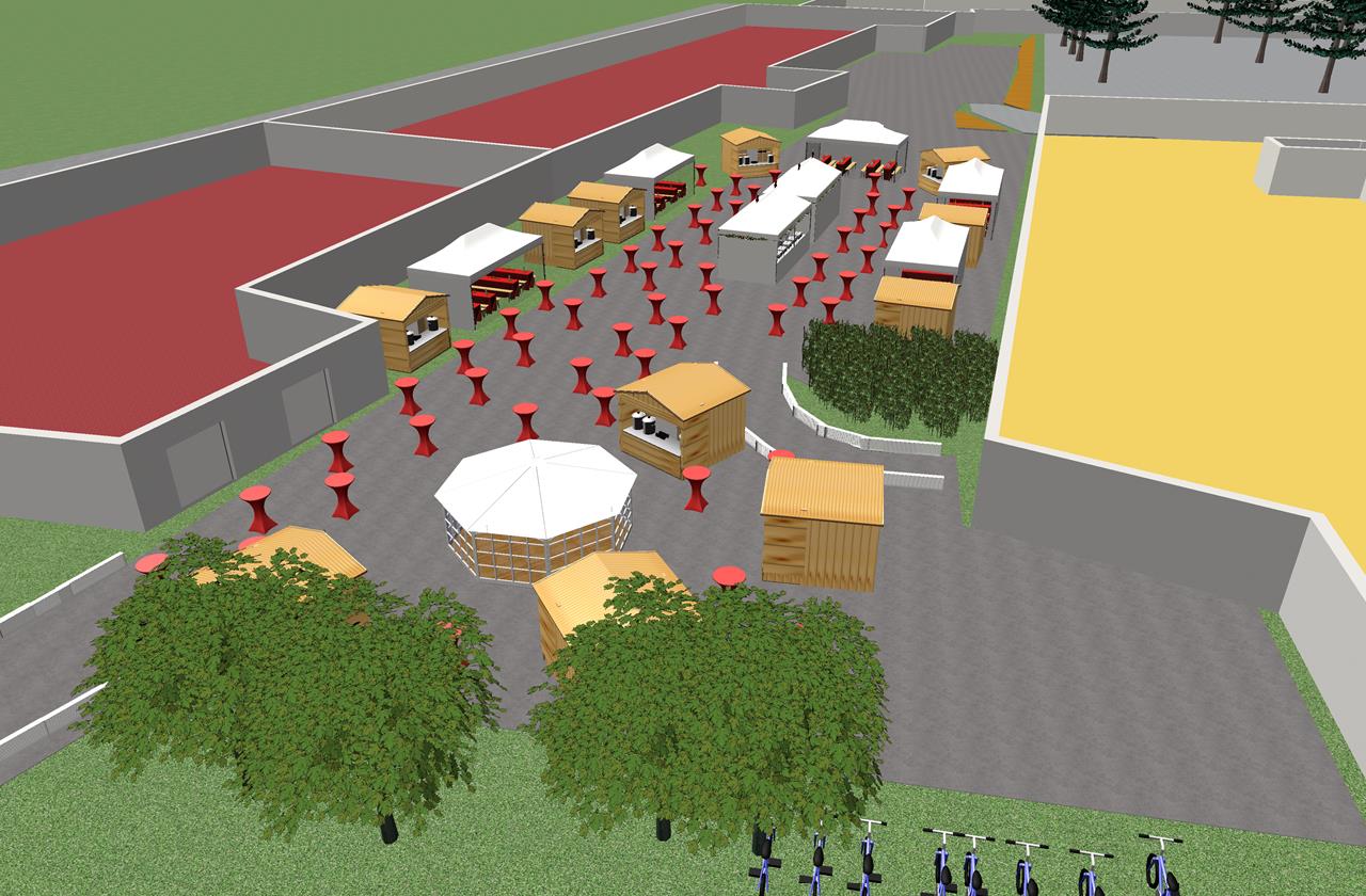 3D Plan für einen mobilen Weihnachtsmarkt für 9000 Gäste in Hamburg