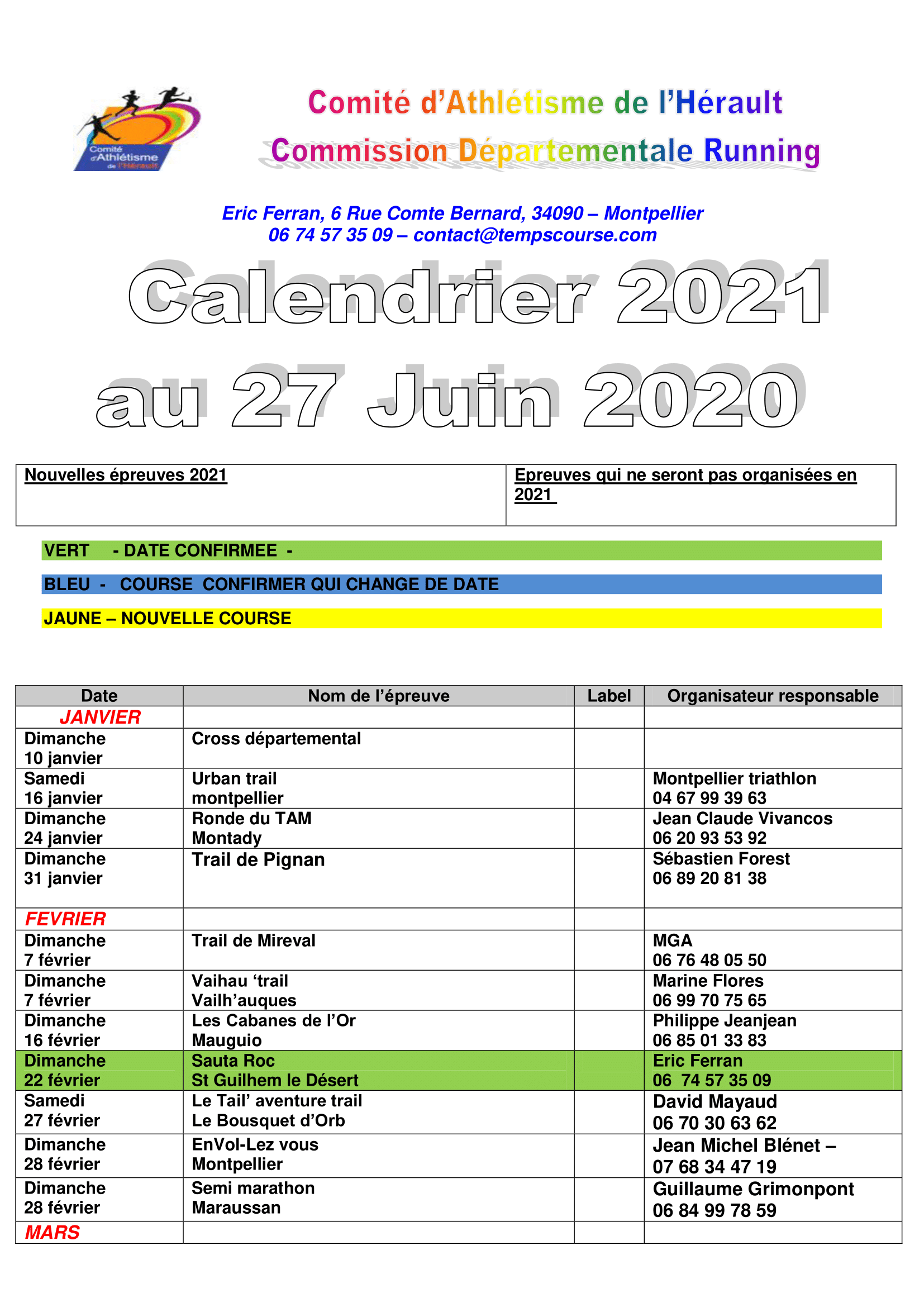 Calendrier 2021 Sous Reserve De Modifications Loupian Tri Nature