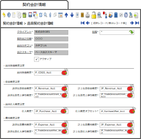 品目契約会計情報タブ