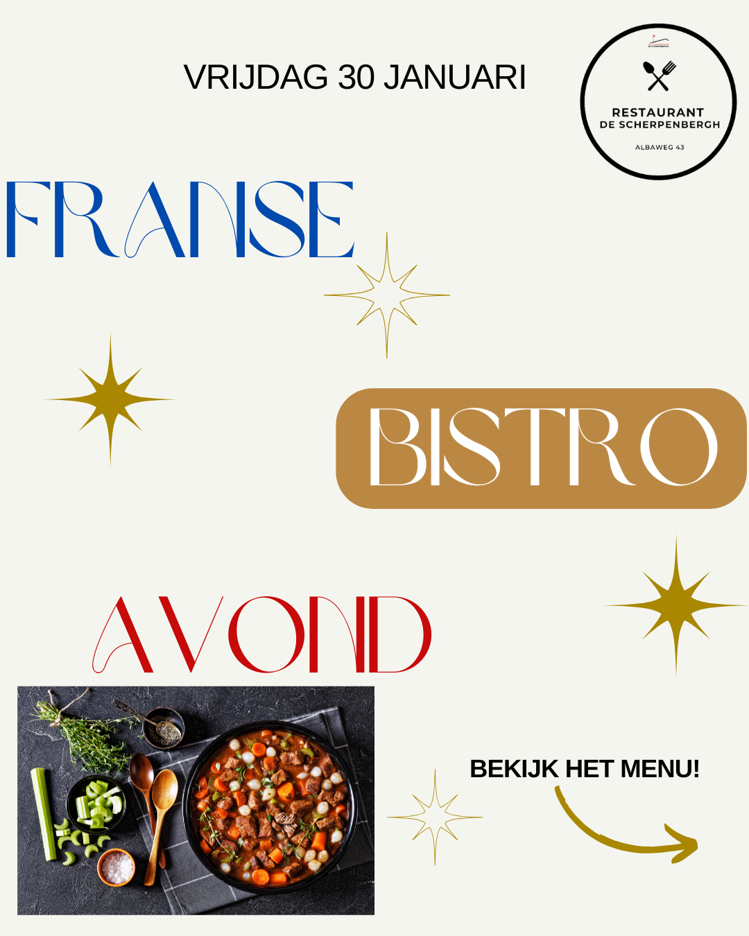 30 januari Franse Bistro avond