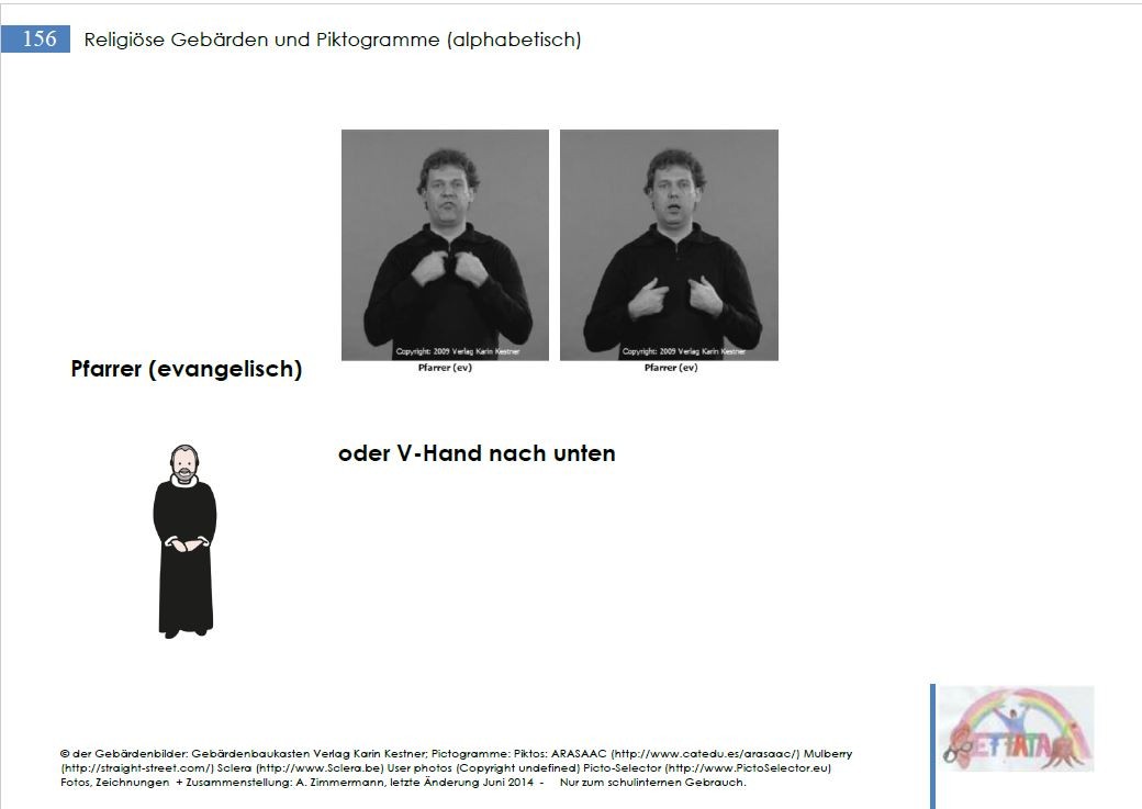 Gebärden und Piktogramme für den Religionsunterricht, Ethik und Gottesdienste