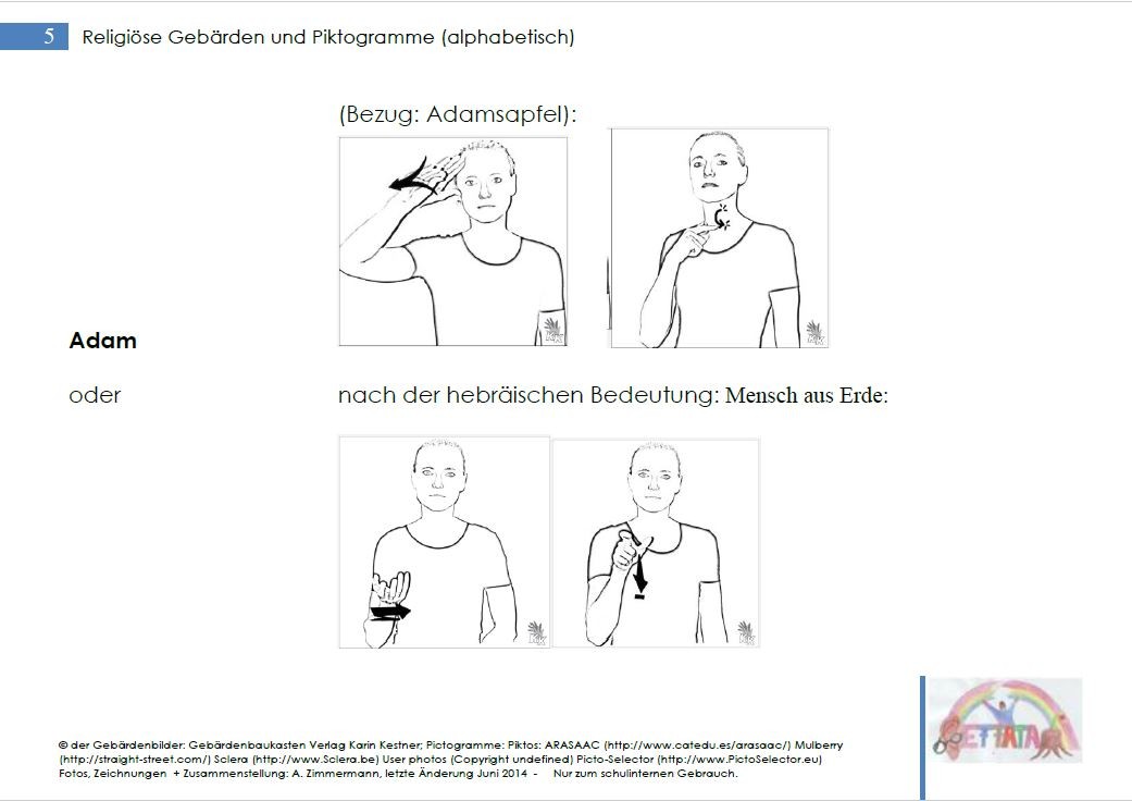 Gebärden und Piktogramme für den Religionsunterricht, Ethik und Gottesdienste