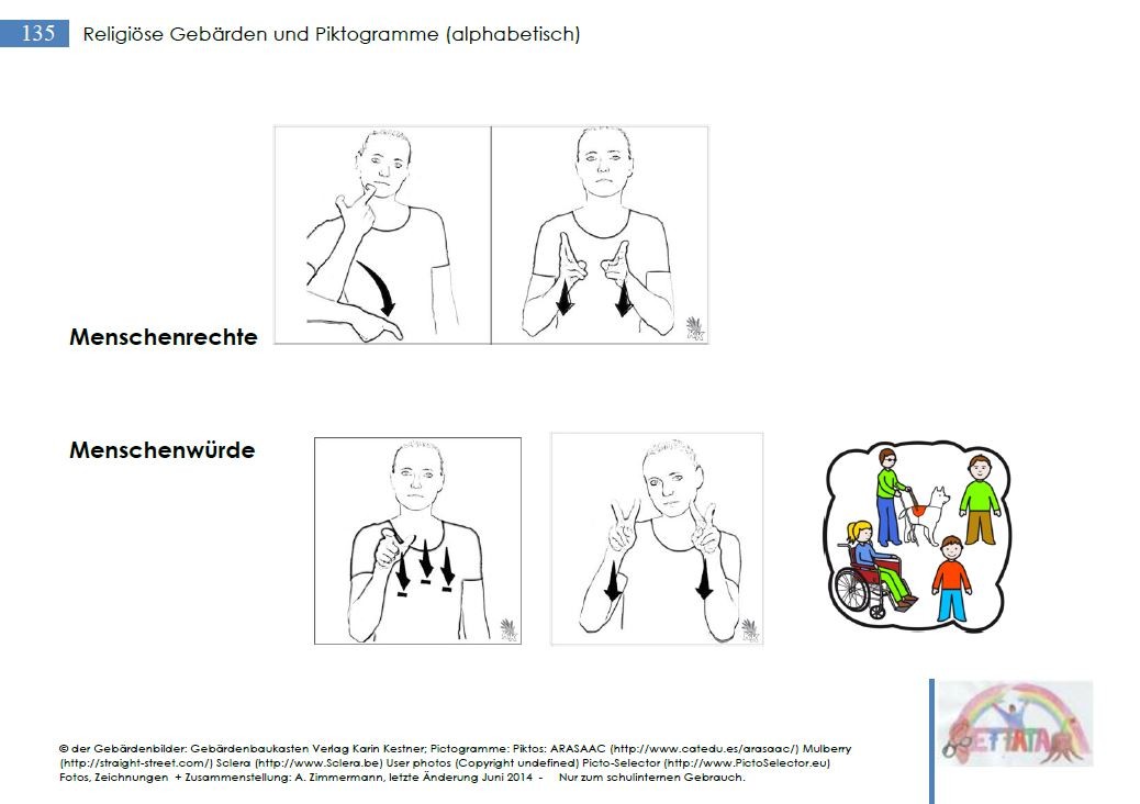 Gebärden und Piktogramme für den Religionsunterricht, Ethik und Gottesdienste