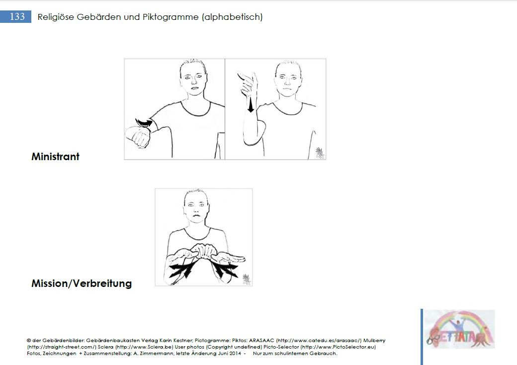 Gebärden und Piktogramme für den Religionsunterricht, Ethik und Gottesdienste