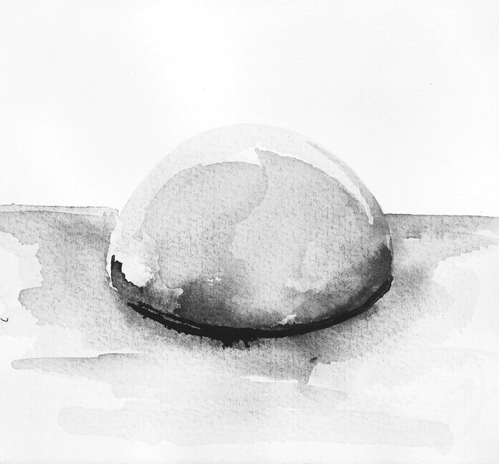 Selbstakt, lavierte Tusche auf Papier, 12 cm x12 cm   R 25cm X 25 cm,  1998