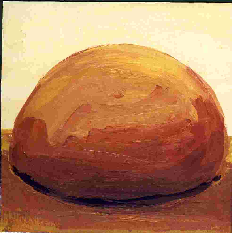 Hütte meiner Selbst, Öl auf Bütten, 12 cm x12 cm   R 25cm X 25 cm, 1999