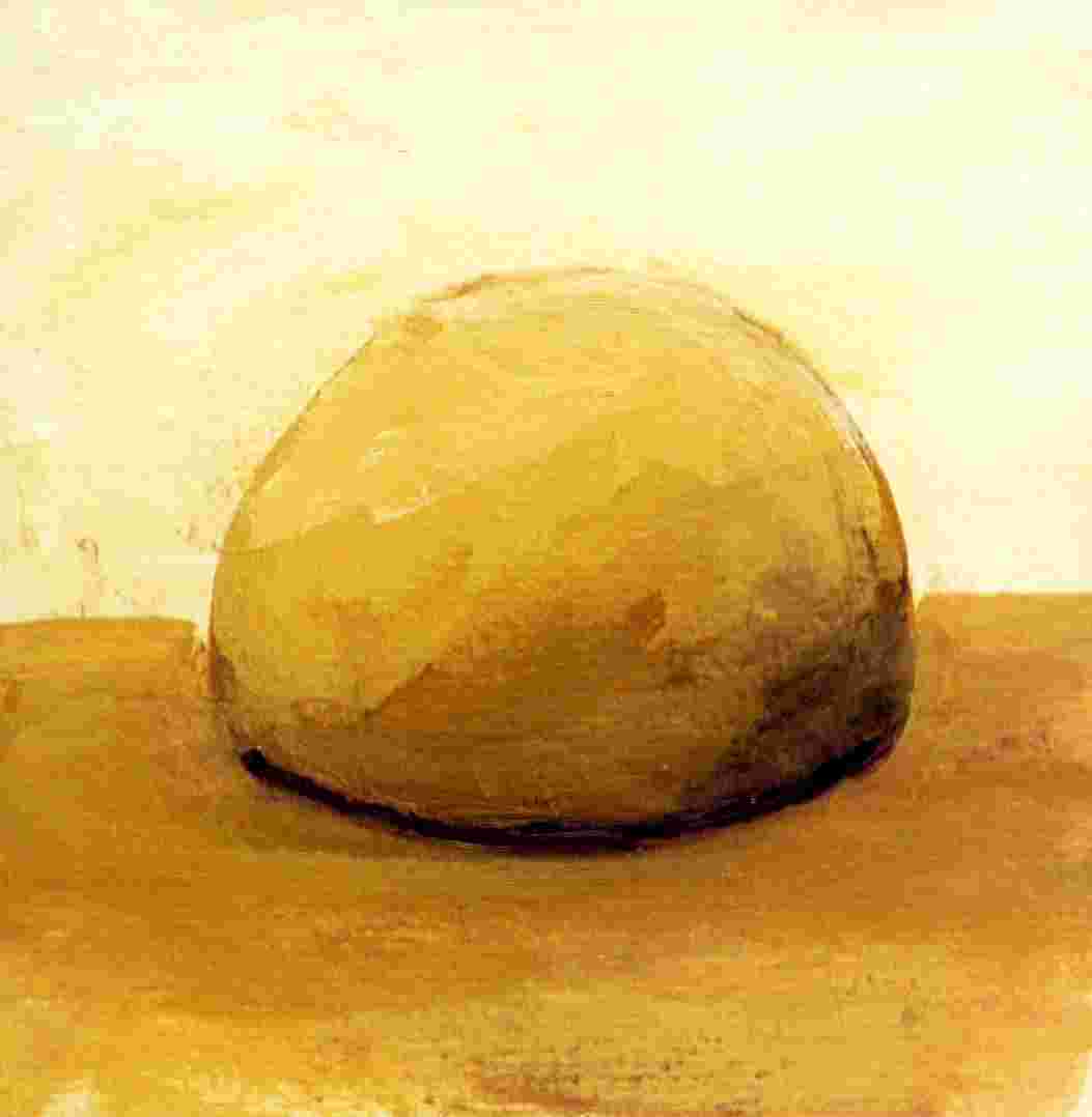 Hütte meiner Selbst, Öl auf Bütten, 12 cm x12 cm   R 25cm X 25 cm, 1999