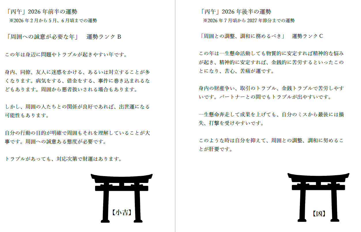 運勢手帳 - 中心星四柱推命