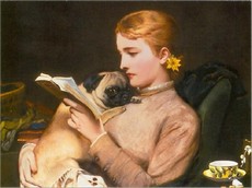 "Jeune fille au carlin en train de lire", Charles Barber