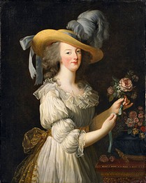 "Marie-Antoinette fait scandale en apparaissant ainsi vêtue dans un tableau d'Elisabeth Vigée-Lebrun." (p.105)