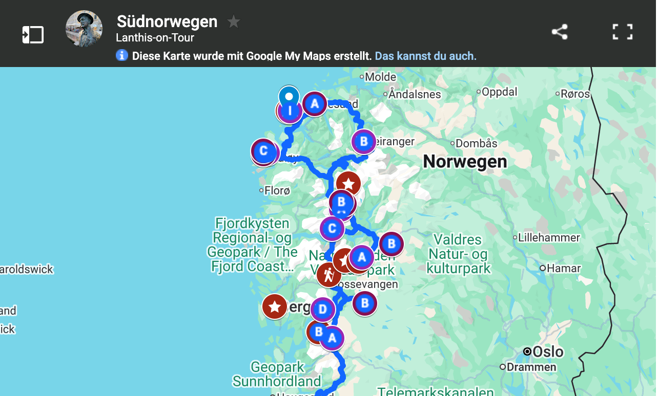 Fjordnorwegen: Die Reisekarte