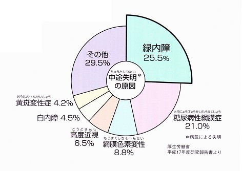 緑内障は、中途失明の原因の第１位です。