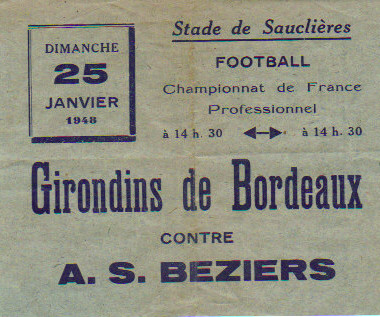 Vieille affichette Match des Girondins