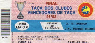1992 à Lisbonne : Werder Brême - AS Monaco  2 - 0
