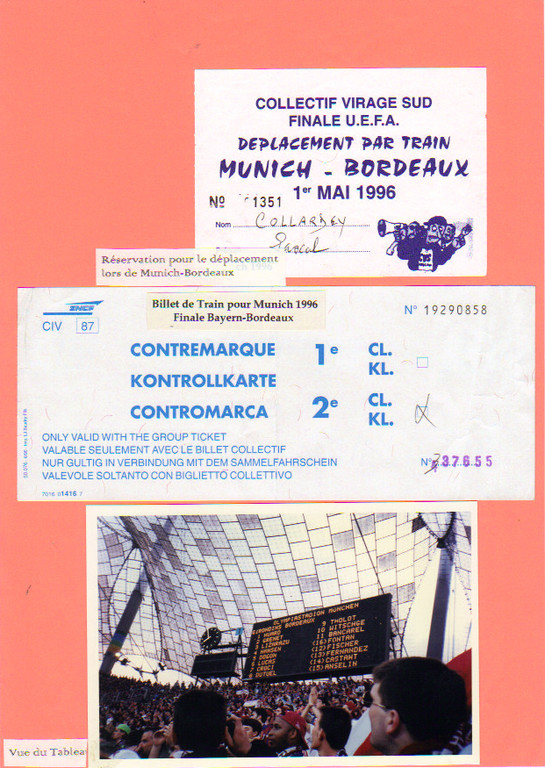 Cartes déplacement Munich - Bordeaux, Finale Uefa 96