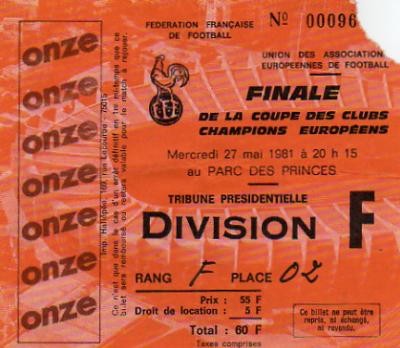 1981 à Paris :  Liverpool FC - Réal Madrid  1 - 0