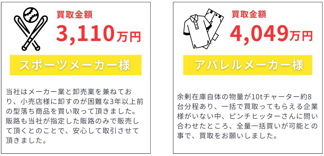 スポーツメーカーの声：在庫処分でブランド価値を守りながら売却できました