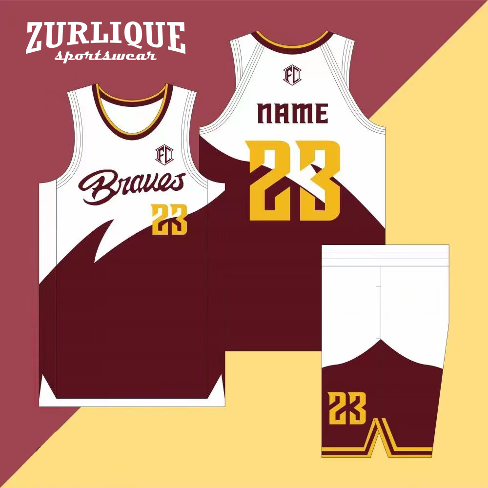 Custom basketball jersey design featuring a jersey and shorts. The jersey has the team name across the front with the number ‘23’ below it, and the same number on the shorts.