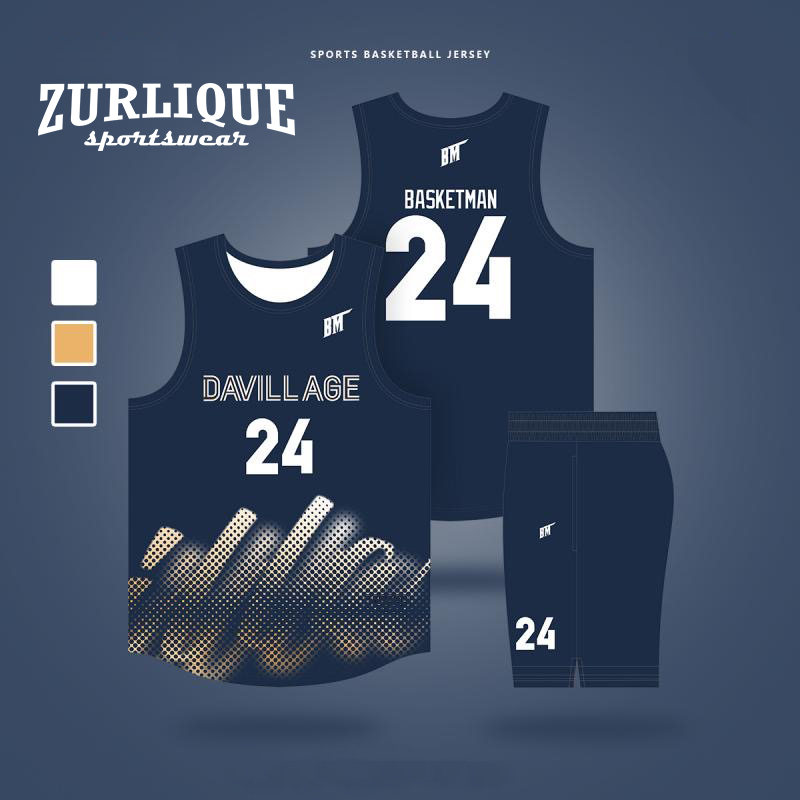 Cuatom print basketball jersey from ZURLIQUE Sportswear with the number and name, and a team name. 