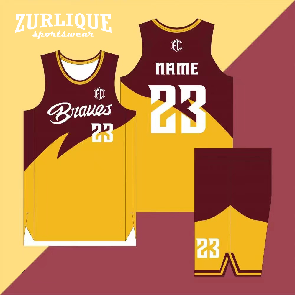 Custom basketball jersey design featuring a jersey and shorts. The jersey has the team name across the front with the number ‘23’ below it, and the same number on the shorts.