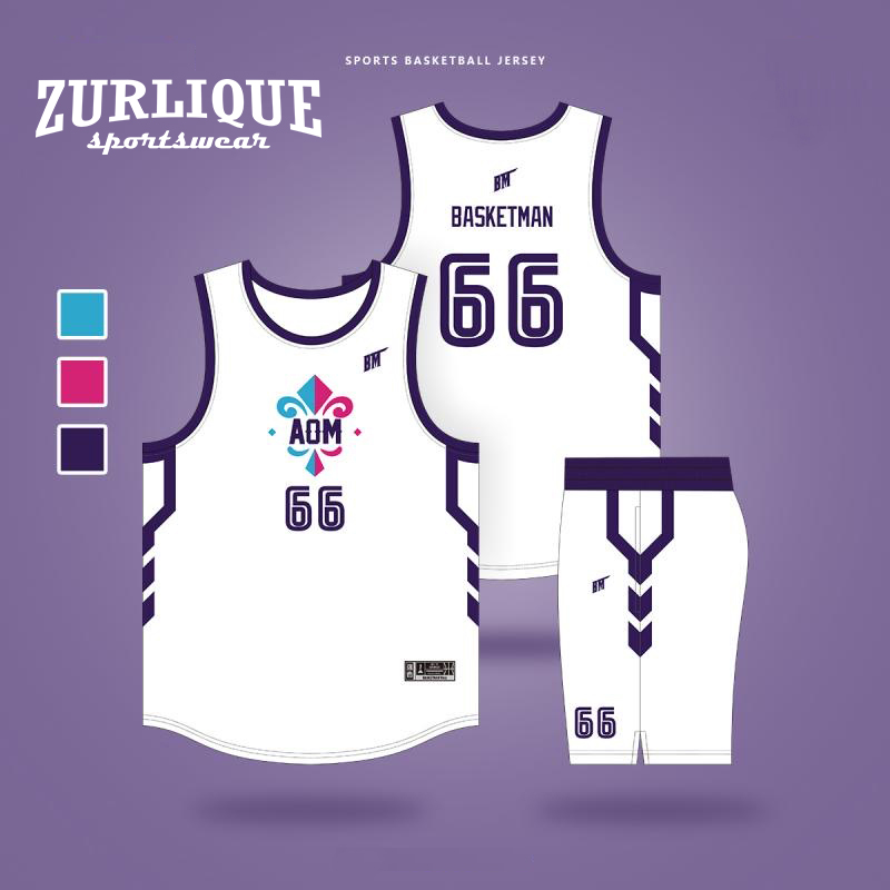 Basketball jersey from ZURLIQUE Sportswear with the number and name, and a team name. 