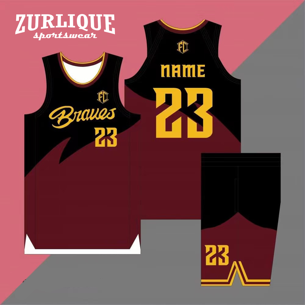Custom basketball jersey design featuring a jersey and shorts. The jersey has the team name across the front with the number ‘23’ below it, and the same number on the shorts.