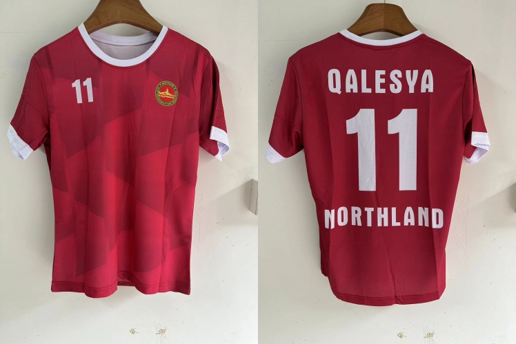 Custom print jerseys in red with name and numbers and logo