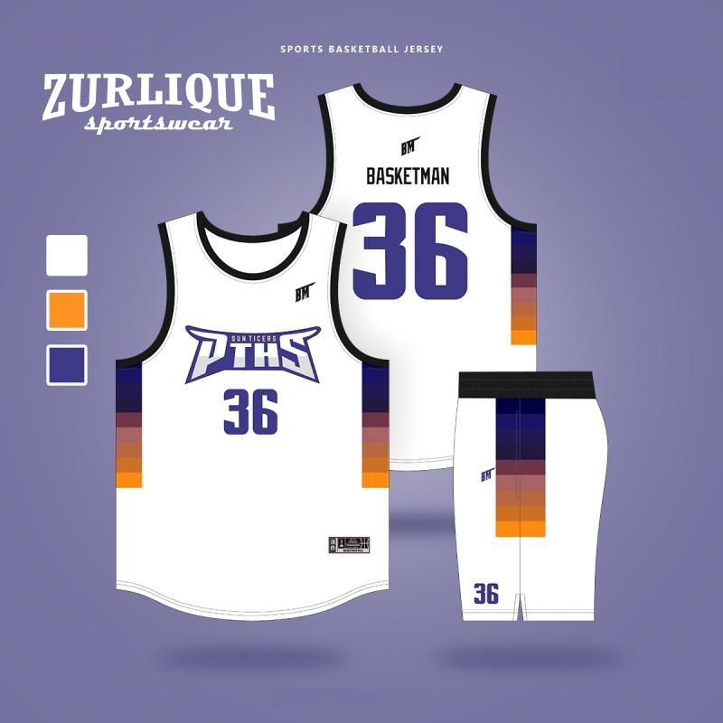 Basketball jersey from ZURLIQUE Sportswear with the number and name, and a team name. 