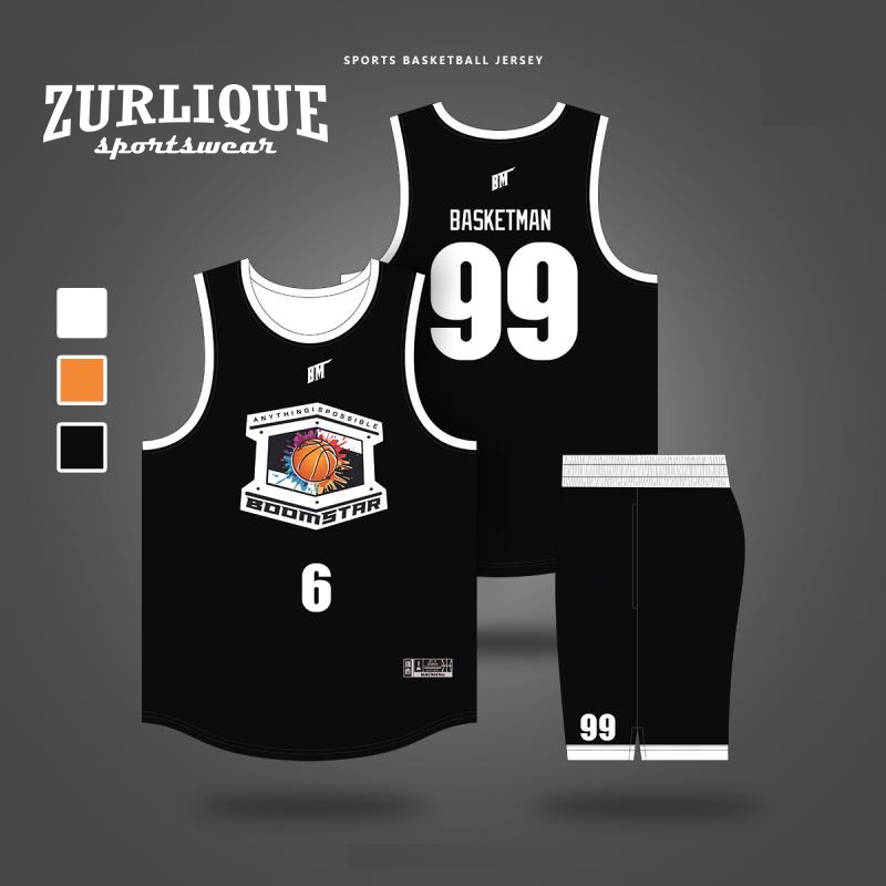 Basketball jersey from ZURLIQUE Sportswear with the number and name, and a team name. 