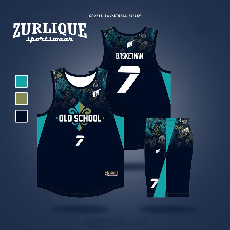Cuatom print basketball jersey from ZURLIQUE Sportswear with the number and name, and a team name. 