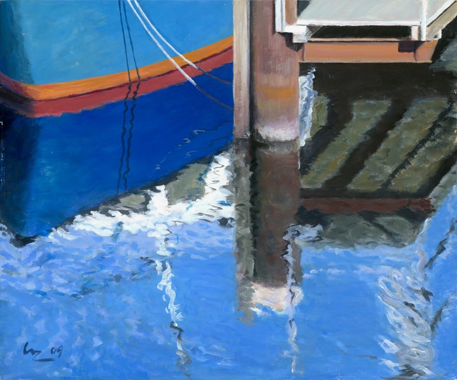 Blaues Boot am Steg - Holtenau/NOK