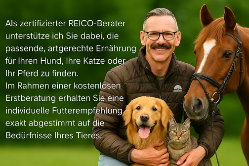 Reico Vertriebspartner mit Hund, Katze und Pferd – gesunde Tierernährung mit REICO Vital-Systeme