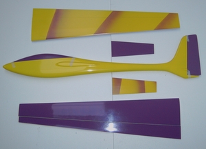 planeur voltij Aeromod jaune violet milka démonté