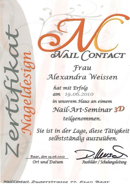 Zertifikate und Diplome NailStylistinAlexandra