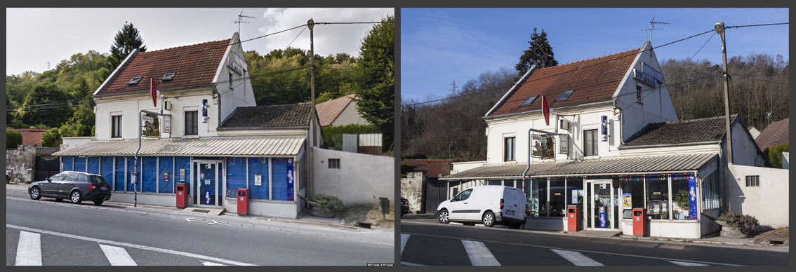 Une bâche recouvre les vitres d’un café-restaurant.