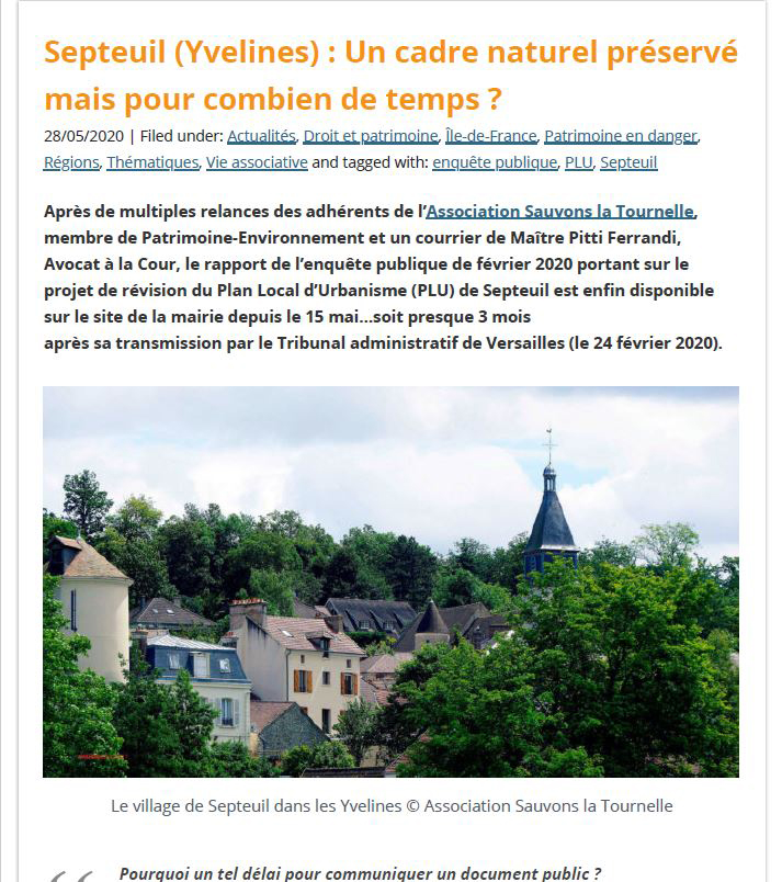 Article de Patrimoine environnement